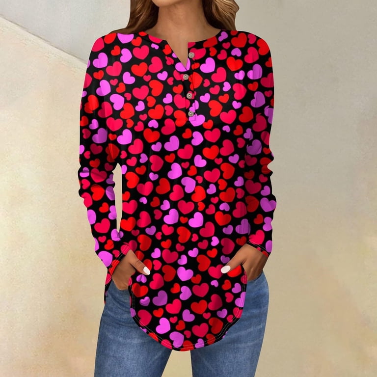Luowei Valentine Tops for Women Tunic Tops Button Down V Neck