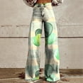 thumbnail image 1 of Luowei Wide Leg Pants Woman High Waist Floral Patterned Pants Lightweight Loose Fit Casual Colorful Trouser Imitation Jeans, Green, 5XL, 1 of 4