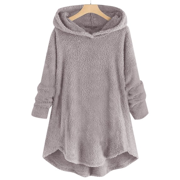 Luowei Winter Thermal Christmas Sweatshirts, Multi-Color Long Sleeve Pullover Sweatshirts, Women's Autumn/Winter Solid Color Long Sleeve Plush Warm Hooded Top, 5XL