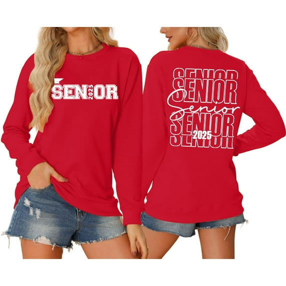 Luowei Winter Thermal Christmas Sweatshirts, Red Winter Windproof Leisure Sweatshirts, Senior 2025 Sweatshirt Women Class Of 2025 Long Sleeve Pullover Casual Crewneck Tops Graduation 2025 Shirt, XL