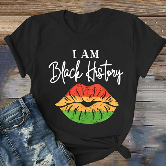 Luowei Women's Black Graphic Tee - Cute Casual Short Sleeve T-Shirt, Black, XL