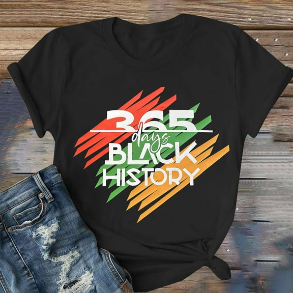 Luowei Women's Black Graphic Tee - Cute Casual Short Sleeve T-Shirt, Black, XXL