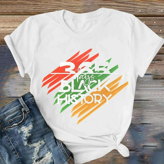 Luowei Women's Black Graphic Tee - Cute Casual Short Sleeve T-Shirt, White, L