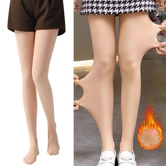 Luowei Women's Elastic Slim Leggings, Beige Warm Thick Soft Pant, Women's Tights Pantyhose Hosiery Fleece Lined Nude Coffee Black High Waist Fashion Casual Daily High Elasticity Full Length, One Size