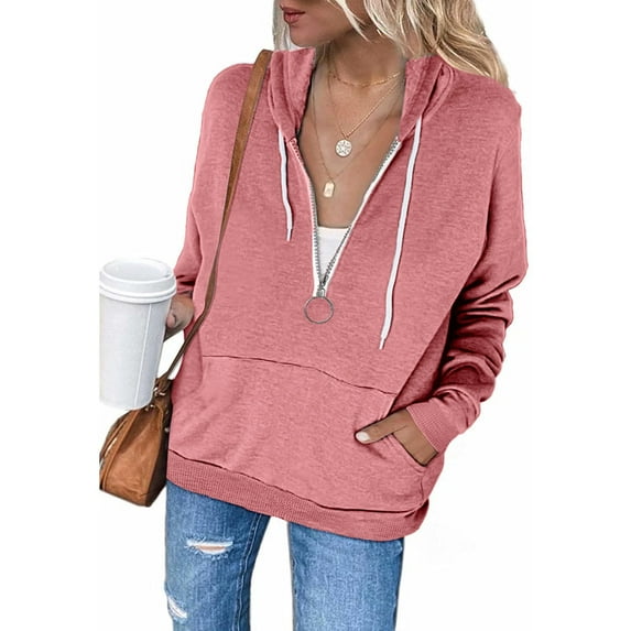 Luowei Women's Hooded Christmas Coat, Pink Women's Christmas Fashion Coat, Womens Hoodie Full Zip Long Sleeve Lightweight Sweatshirts Pockets Jacket Coat, 3XL