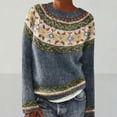thumbnail image 1 of Luowei Women's Knitted Retro Sweater - Lightweight Cropped Pullover Tops With Isle Print Casual Loose Crewneck Long Sleeve for Winter Fashion Outdoor, Blue, S, 1 of 9