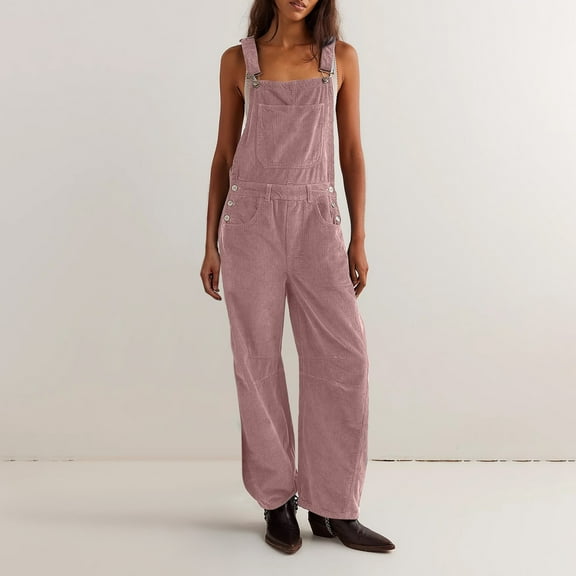 Luowei Women's Sleeveless Overalls Jumpsuit Casual Solid Summer Wide Leg Bib Pants, Pink, XL