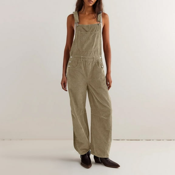 Luowei Women's Sleeveless Overalls Jumpsuit Casual Solid Summer Wide Leg Bib Pants, Yellow, S