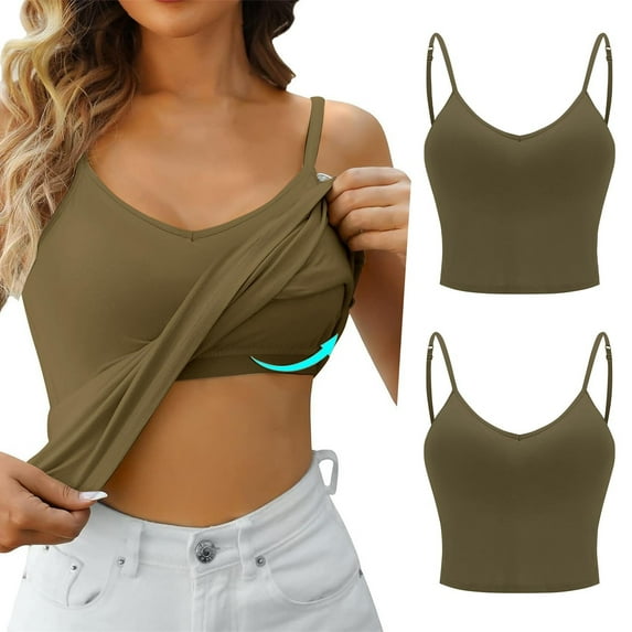 Luowei Women's Solid Color Camisole Top with Built-In Bra - Comfortable & Supportive Two-Layer Vest, Ag, S