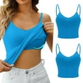 thumbnail image 1 of Luowei Women's Solid Color Camisole Top with Built-In Bra - Comfortable & Supportive Two-Layer Vest, Blue, 3XL, 1 of 5