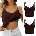 thumbnail image 1 of Luowei Women's Solid Color Camisole Top with Built-In Bra - Comfortable & Supportive Two-Layer Vest, Coffee, XXL, 1 of 5