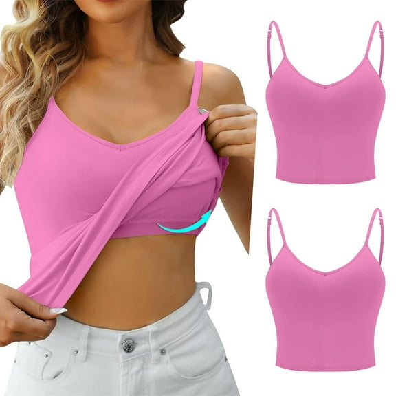 Luowei Women's Solid Color Camisole Top with Built-In Bra - Comfortable & Supportive Two-Layer Vest, Hot Pink, M