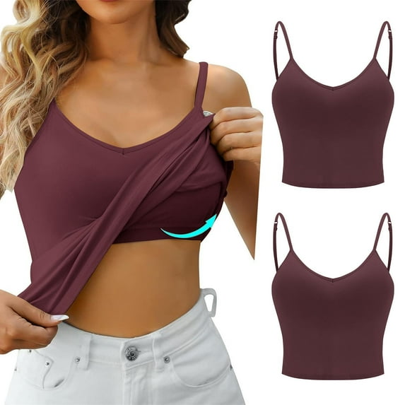 Luowei Women's Solid Color Camisole Top with Built-In Bra - Comfortable & Supportive Two-Layer Vest, Wine, XXL