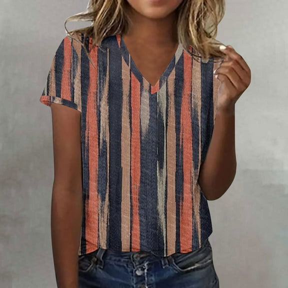 Luowei Women's Summer Stylish V-Neck Tee - Ombre Gradient Thin Fit Short Sleeve Top, Brown, L