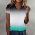 thumbnail image 1 of Luowei Women's Summer Stylish V-Neck Tee - Ombre Gradient Thin Fit Short Sleeve Top, Green, M, 1 of 4