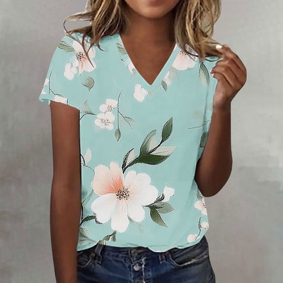 Luowei Women's Summer Stylish V-Neck Tee - Ombre Gradient Thin Fit Short Sleeve Top, Green, S