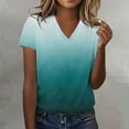 thumbnail image 1 of Luowei Women's Summer Stylish V-Neck Tee - Ombre Gradient Thin Fit Short Sleeve Top, Green, XXL, 1 of 4
