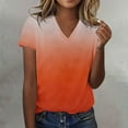 thumbnail image 1 of Luowei Women's Summer Stylish V-Neck Tee - Ombre Gradient Thin Fit Short Sleeve Top, Orange, M, 1 of 4