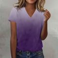 thumbnail image 1 of Luowei Women's Summer Stylish V-Neck Tee - Ombre Gradient Thin Fit Short Sleeve Top, Purple, M, 1 of 4