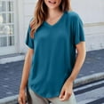 thumbnail image 1 of Luowei Women's V-Neck Cotton Tee - Oversized Loose Fit Summer Top, Blue, 4XL, 1 of 5