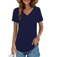 thumbnail image 1 of Luowei Women's V-Neck T-Shirts Summer Cotton Tops Available In Short Or Long Sleeves Ideal for Comfort and Style, Blue, 3XL, 1 of 4