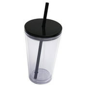 Luphy Reusable Plastic Cup with Lid and Straw Classic Acrylic Flat Glass-Black,Transparent Water Cup