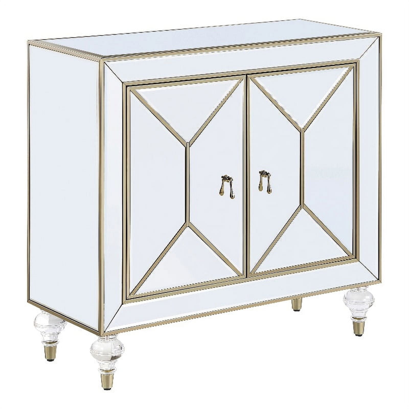 Glamorous Mirror and Champagne 2-Door Accent Cabinet