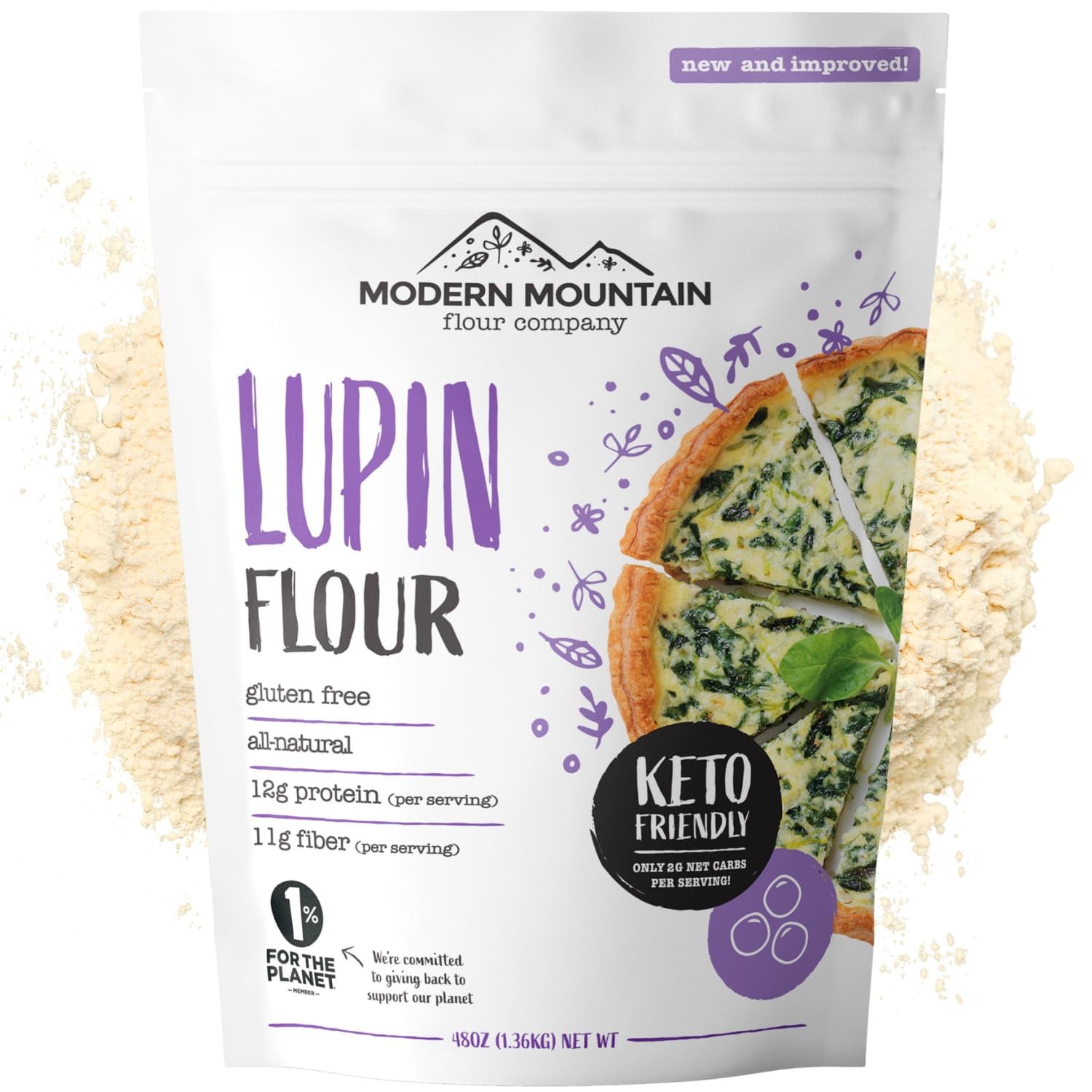 Lupin Flour (3 lb) LowCarb Flour, 2g Net Carbs Per Serving, Improve