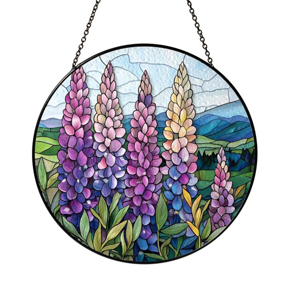 Lupine Blossom Window Hanging – Stained Glass Style Botanical Art