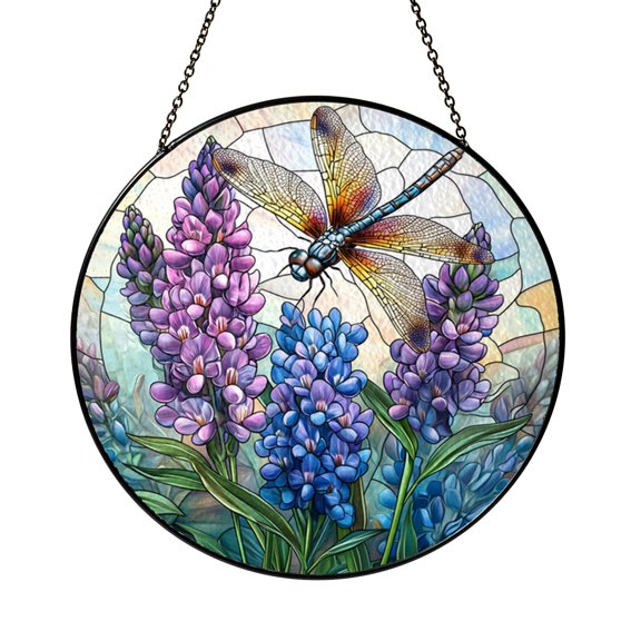 Lupine Garden Dragonfly Suncatcher, Decorative Window Hanging Botanical Decor