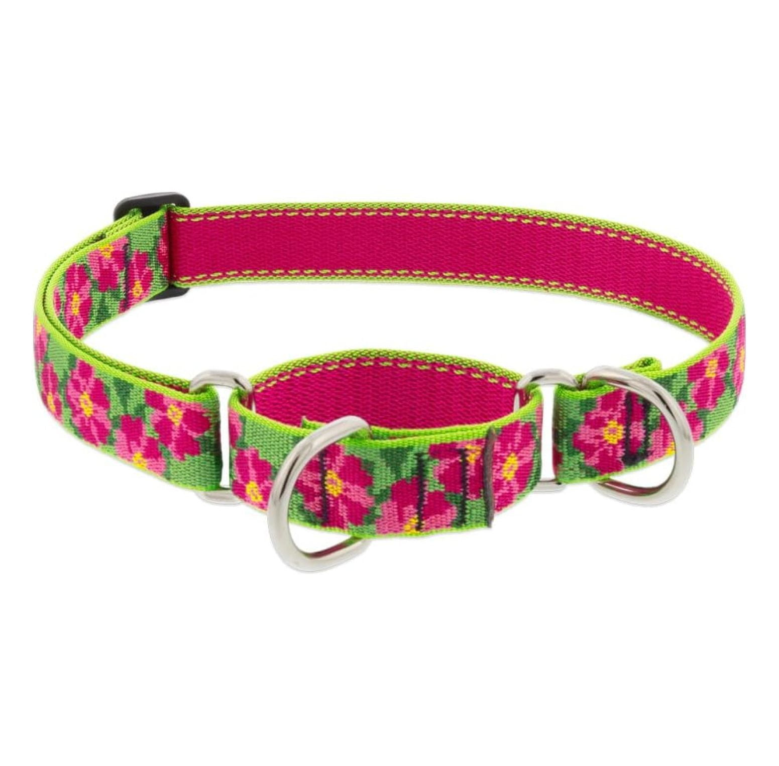 Lupine Martingale Dog Collar 1" Wide Petunias Adjusts from 19" to 27