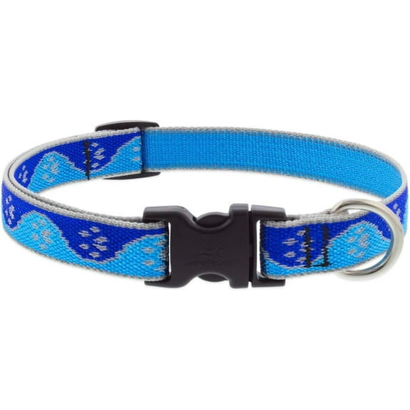 Lupine Reflective Dog Collar 3/4" Wide Blue Paws Adjusts from 13" to 22"