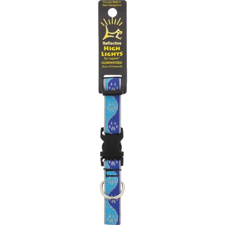Lupine Reflective Small Dog Collar 3/4" Wide Blue Paws Adjusts from 9" to 14"