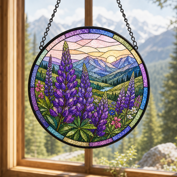 Lupine Stained Glass Suncatcher Mountain Field Window Hanging Gift