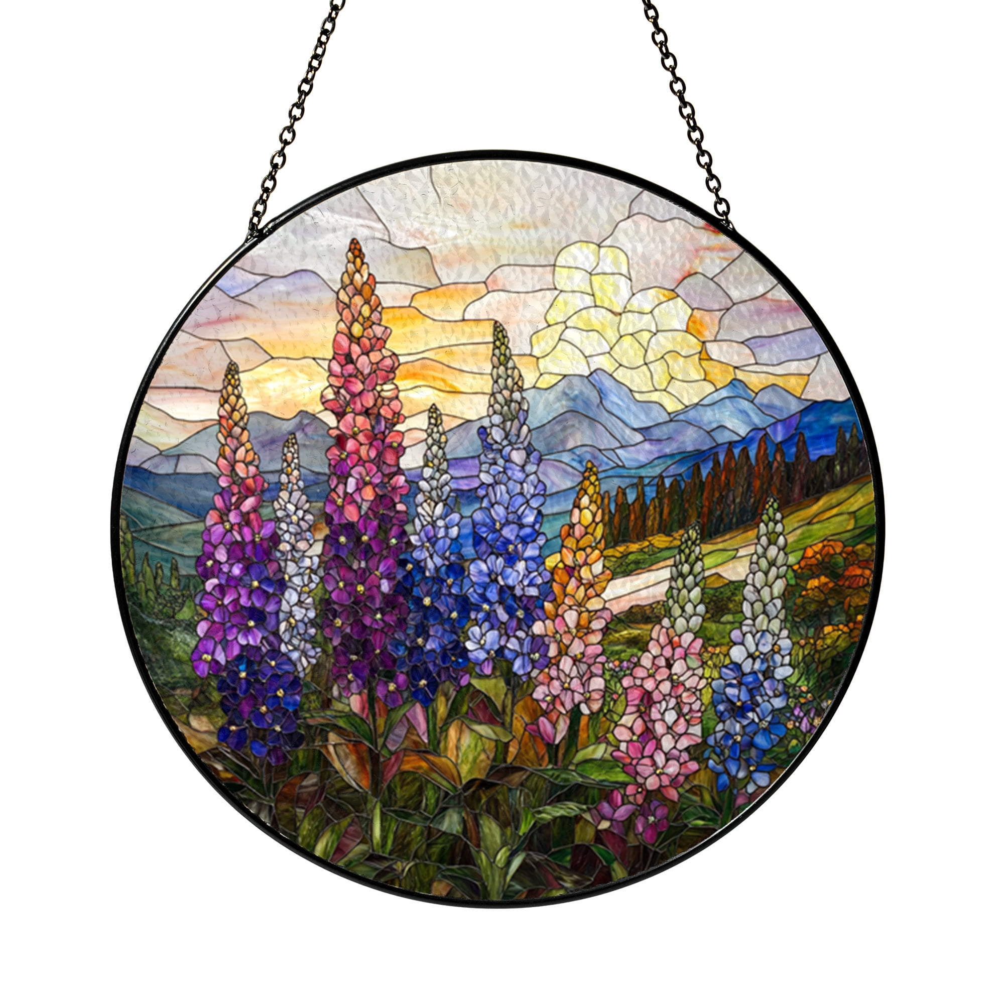 Lupine Sunset Window Suncatcher, Faux Glass Inspired Mountain Panel for ...