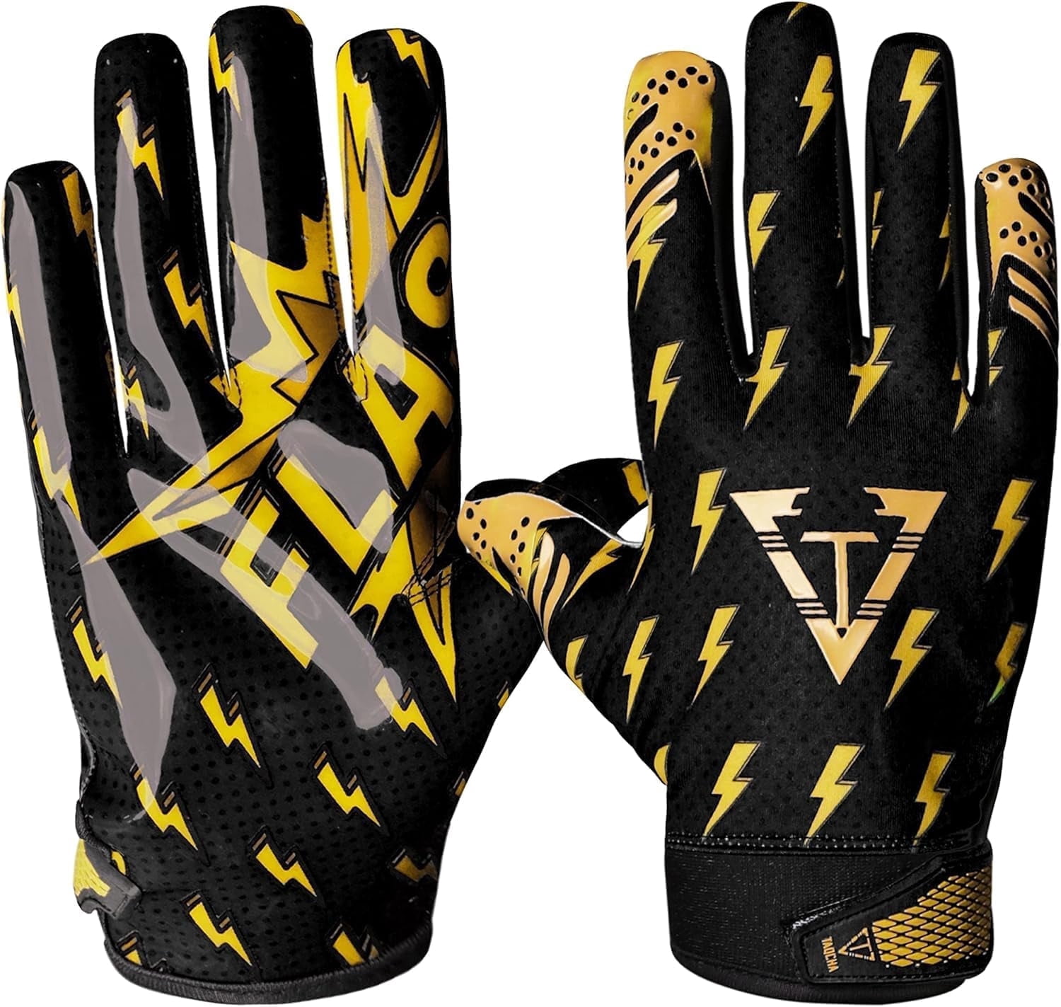 Lupine Thunder Football Gloves – Sticky Grip Wide Receiver Gloves, Skin Tight Fit, Adult & Youth (Black, Adult - Medium)