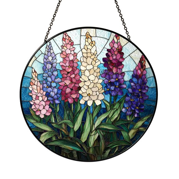 Lupine Wildflower Window Hanging – Stained Glass Style Botanical Art