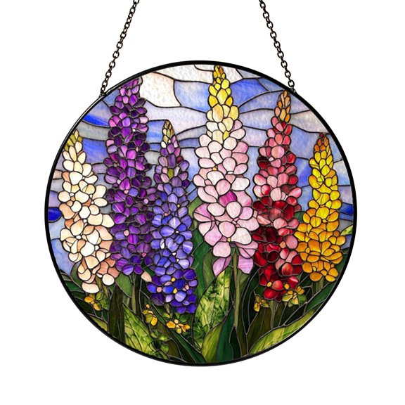Lupine Window Suncatcher with Stained Glass Effect, Decorative Floral Window Art