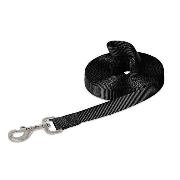 LupinePet Basics 3/4" Black 15-Foot Extra-Long Training Lead/Leash for Medium and Larger Dogs