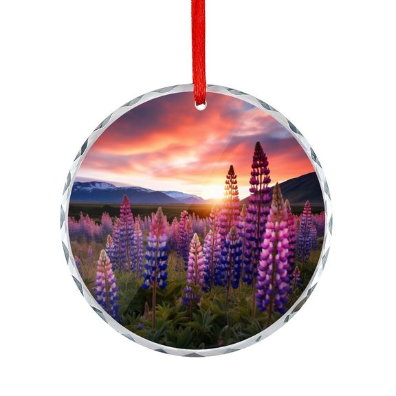 Lupines Flowers New Zealand Glass Christmas Ornament Hanging Ornaments Xmas Tree Decor for Family Friends Lovers New Zealand Environment Nature Crystal Glass Christmas Decor with Holiday Design
