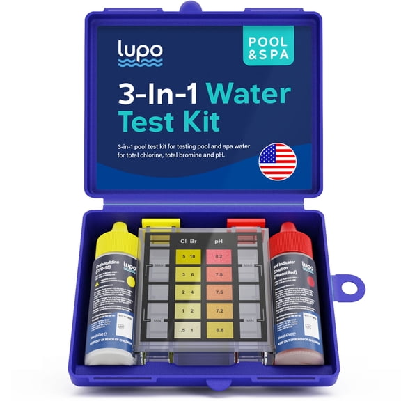 Lupo 3-in-1 Pool Test Kit | Pool Testing Kit for Residential Swimming Pools & Spas for Testing Total Chlorine, Total Bromine & pH