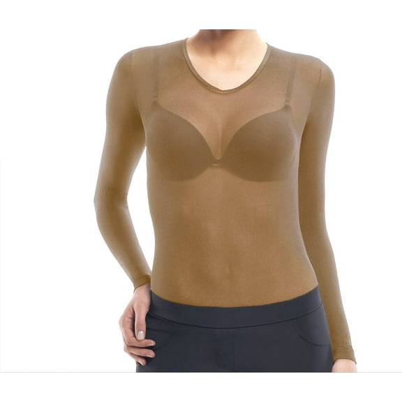 Lupo Second Skin Women's Long Sleeve Sheer See Through Mesh Top, Rice Powder One-Size