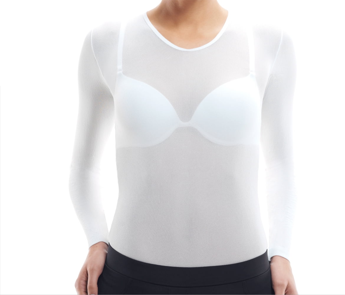 Lupo Second Skin Women's Long Sleeve Sheer See Through Mesh Top, White  One-Size