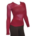thumbnail image 1 of Lupo Second Skin Women's Long Sleeve Sheer See Through Mesh Top With Microfiber, Red One-Size, 1 of 1