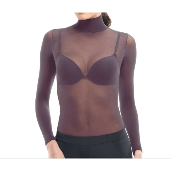Lupo Second Skin Women's Long Sleeve Turtle Neck Sheer See Through Mesh Top, Eggplant One-Size