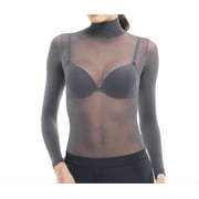 Lupo Second Skin Womens Long Sleeve Turtle Neck Sheer See Through Mesh Top, Graphite One-Size