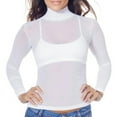 thumbnail image 1 of Lupo Second Skin Women's Long Sleeve Turtle Neck Sheer See Through Mesh Top, White One-Size, 1 of 2
