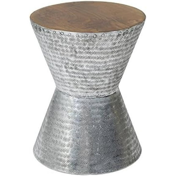 Lupton Side Table 14"x14"x18" Silver Metal with Teak Wood Top. Unique End Table Handmade with Metal Sides$$Furniture