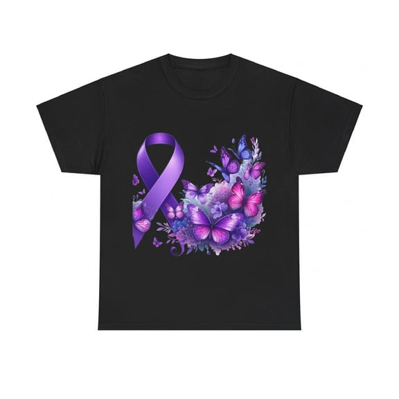 Lupus Purple Ribbon and Butterflies, Awareness, Unisex Heavy Cotton Tee
