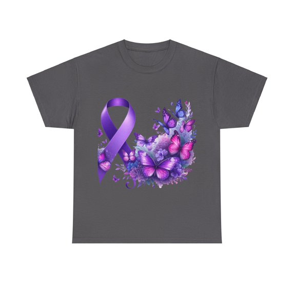 Lupus Purple Ribbon and Butterflies, Awareness, Unisex Heavy Cotton Tee